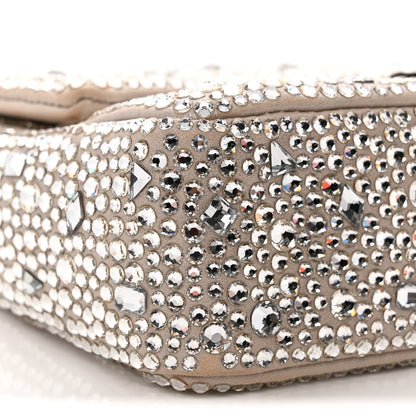Suede Calfskin Crystal Mini Flap Silver