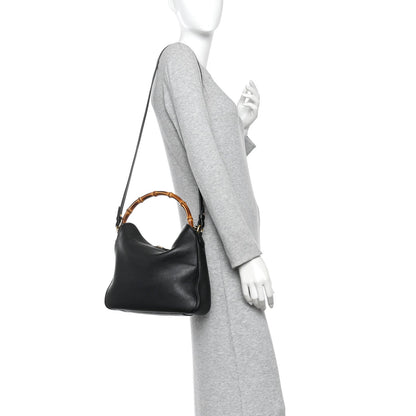 Softy Wonka Textured Dollar Calfskin Medium Diana Shoulder Bag Black Dusty Grey