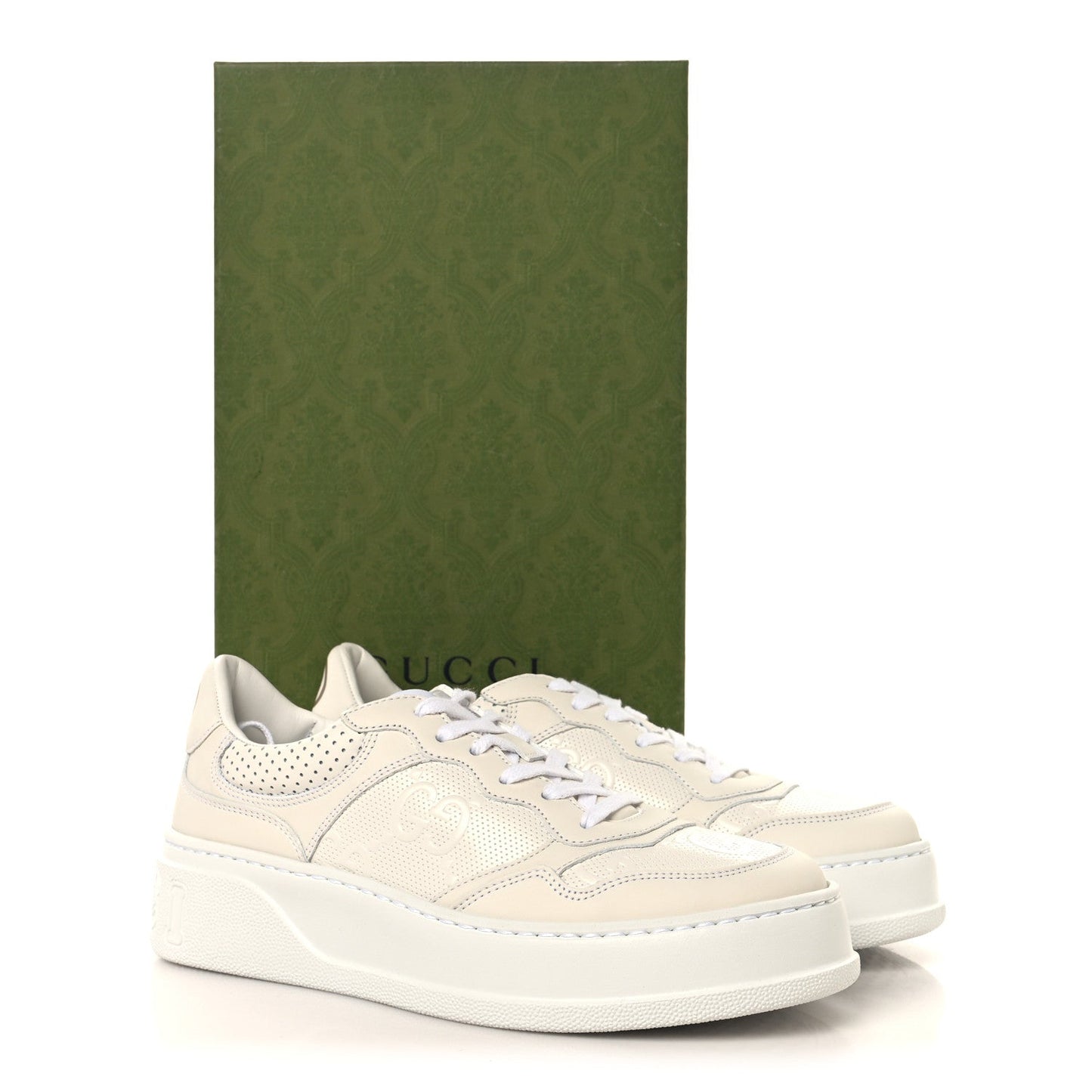Calfskin GG Tennis Embossed Perforated Womens Platform 55mm Sneakers 39 Great White