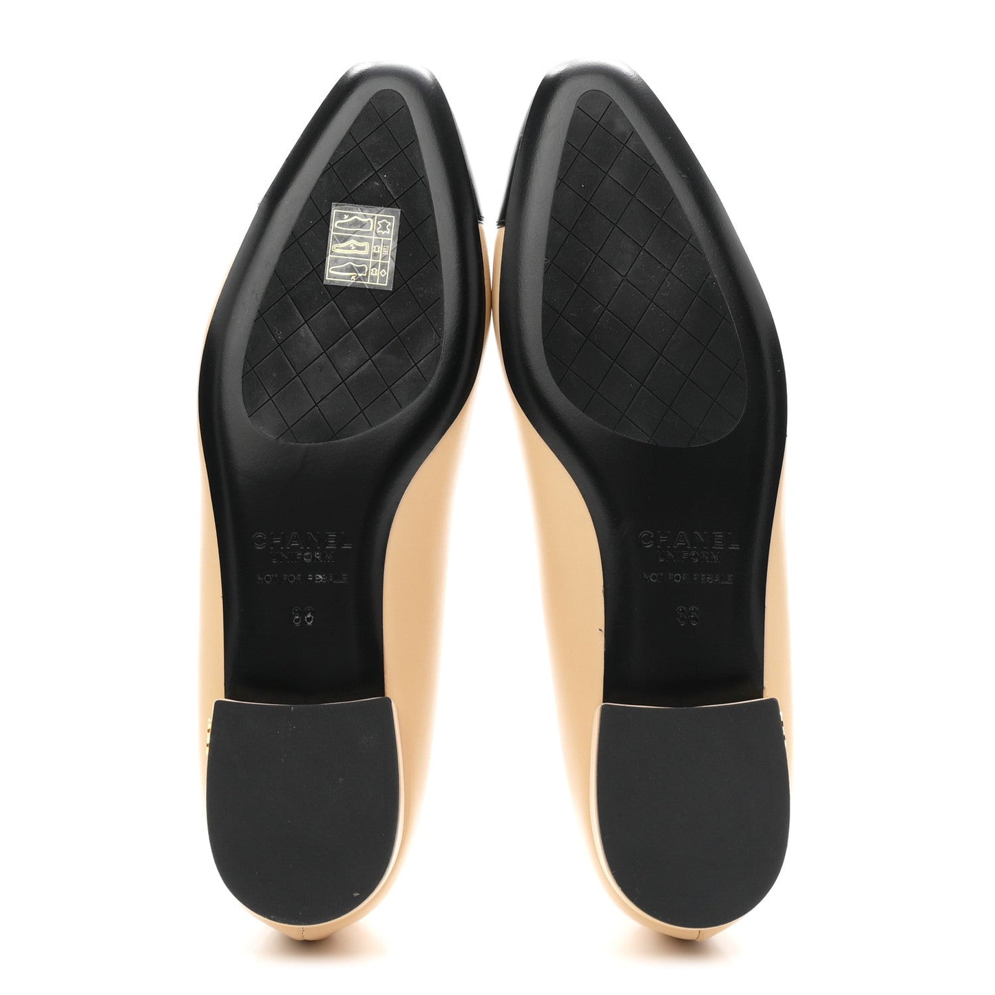 Lambskin Cap Toe CC Uniform Ballerina Flats 38 Beige Black