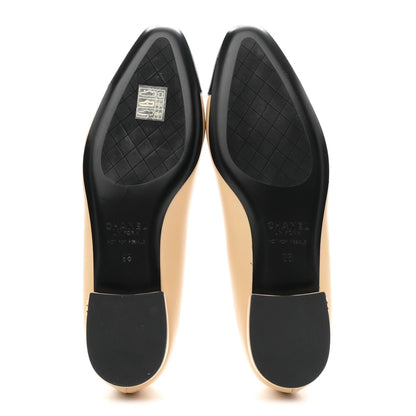 Lambskin Cap Toe CC Uniform Ballerina Flats 38 Beige Black