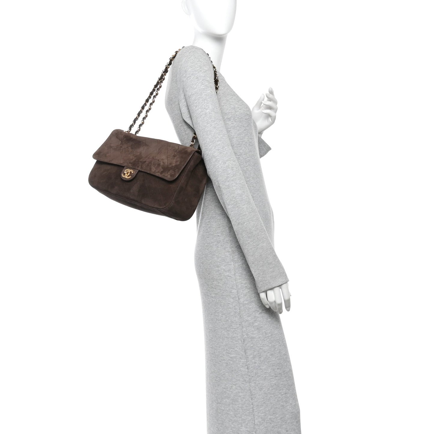 Suede Calfskin Small Souplissimo Maxi Flap Dark Brown
