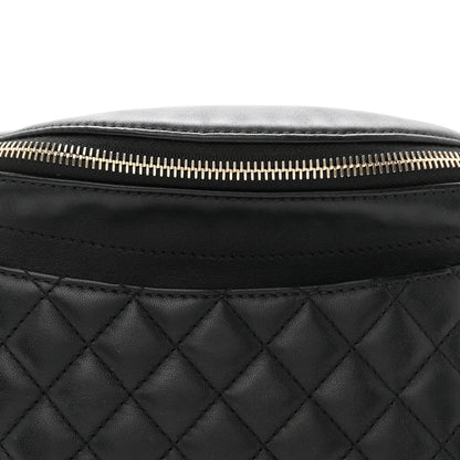 Lambskin Quilted Waist Bag Fanny Pack Black