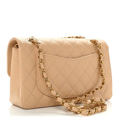 Caviar Quilted Small Double Flap Beige