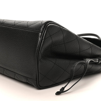 Grained Calfskin Stitched Urban Essentials Medium Shopping Bag Black