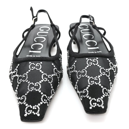 Gucci Tela Retino Kid Scamosciato Crystal GG Monogram Square G 35mm Slingback Pumps 38 Black