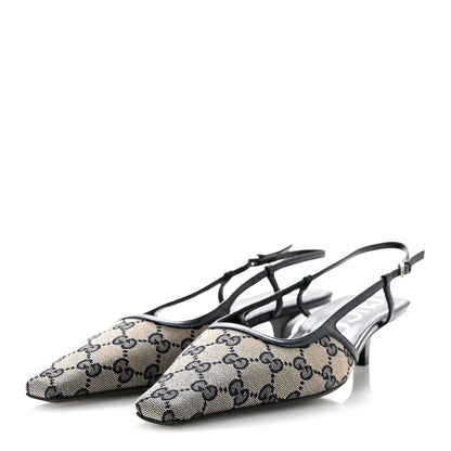 Gucci GG Monogram Malaga Kid Square G 75mm Slingback Pumps 40 Black