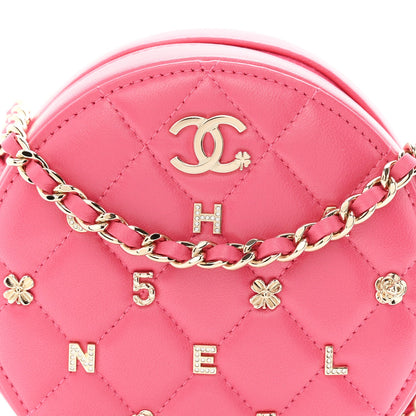 Lambskin Quilted All About Chanel Round Clutch With Chain Pink