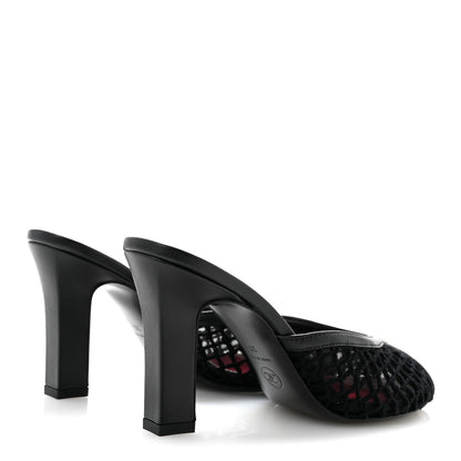 Mesh Cotton Lambskin Coco Beach Mules 36 Black