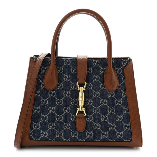 New Denim GG Monogram Dollar Calfskin Medium Jackie 1961 Tote Blue Tea Cuir Epilog