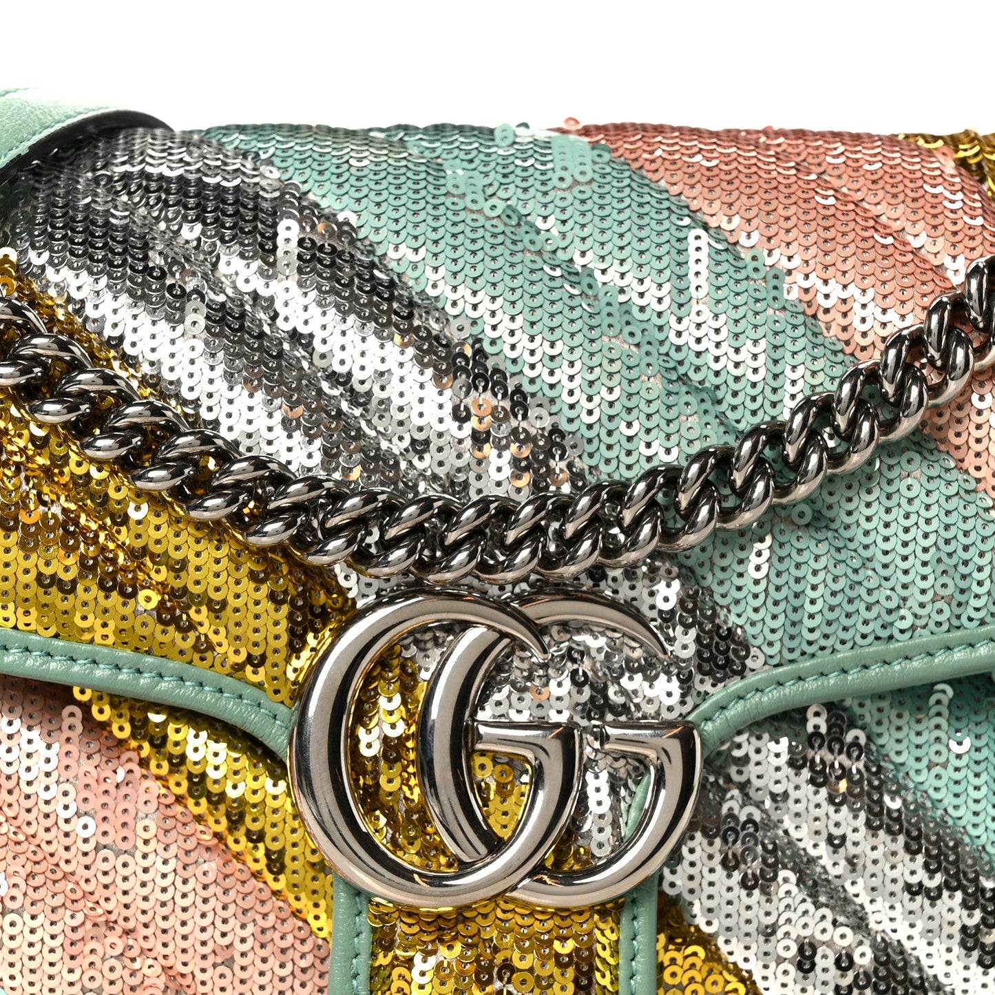 Sequin Satin Calfskin Matelasse Diagonal Small GG Marmont Shoulder Bag Grigio Argento Verde Chiaro Rosa Giallo Light Water Green