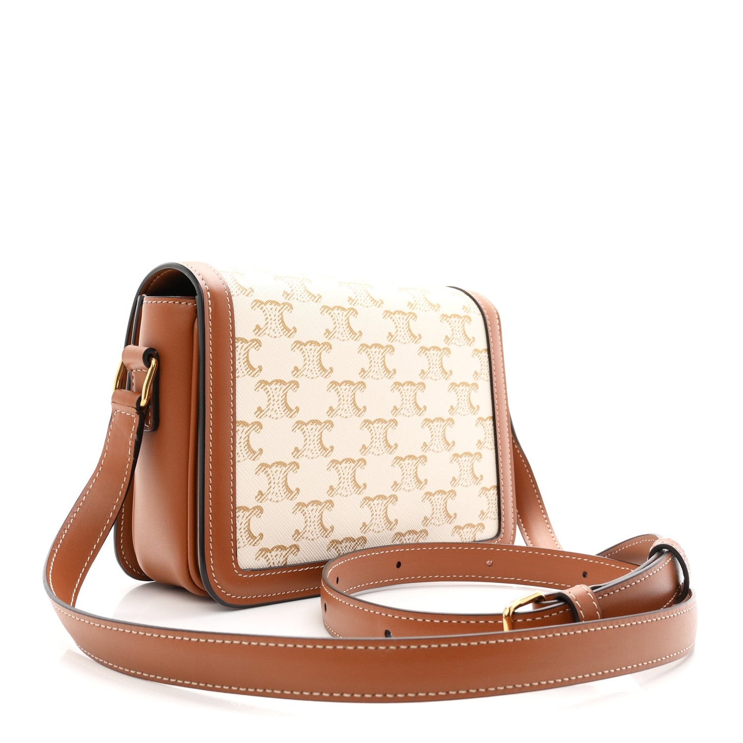 Calfskin Triomphe Canvas Teen Triomphe Bag White