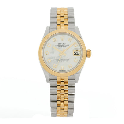 Rolex Stainless Steel 18K Yellow Gold Diamond Mother of Pearl 31mm Oyster Perpetual Datejust Watch 278273