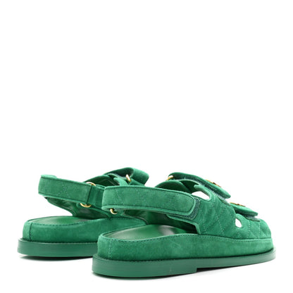 Suede Calfskin Velcro Dad Sandals 37 Blue Green