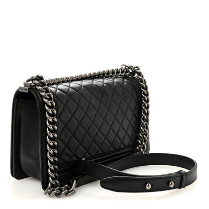 Lambskin Quilted Medium Boy Flap Black