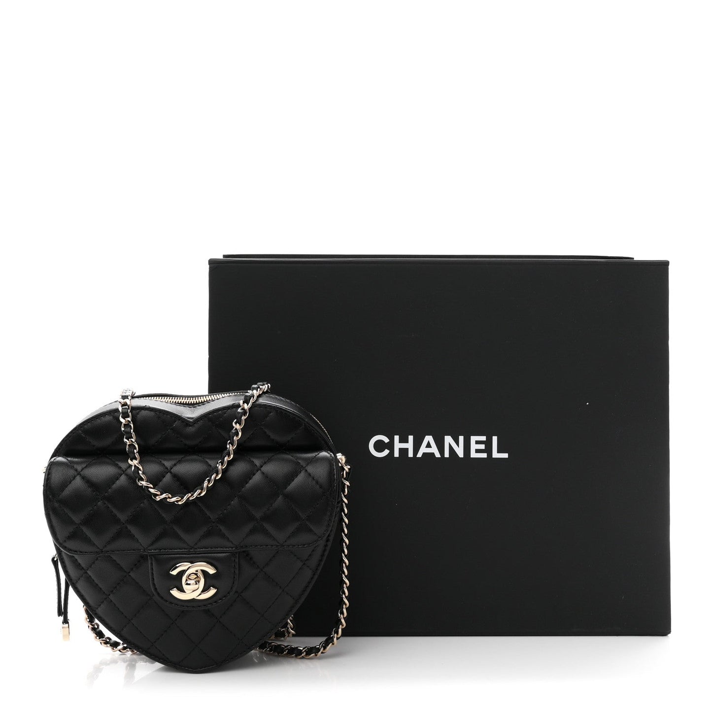 Lambskin Quilted Large CC In Love Heart Bag Black