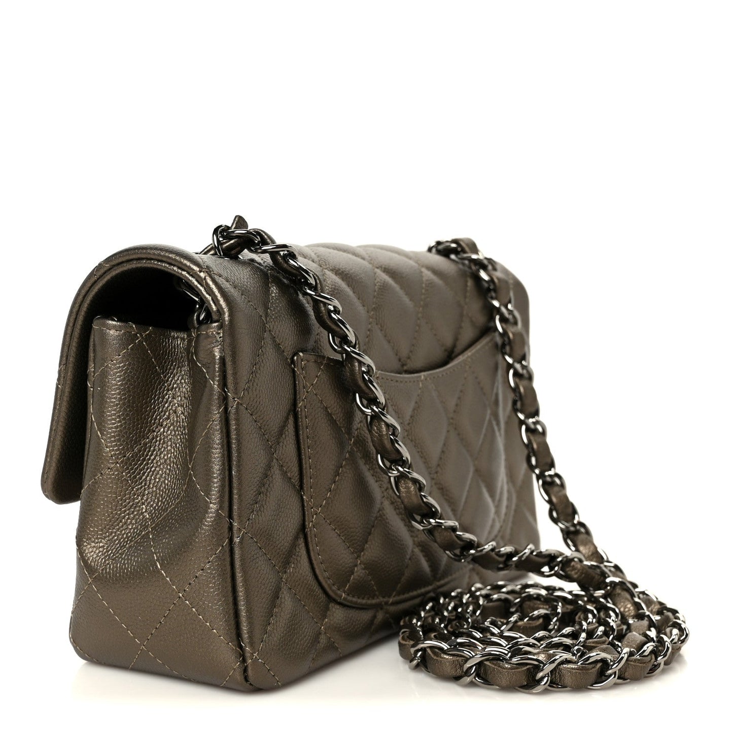 Iridescent Caviar Quilted Mini Rectangular Flap Bronze