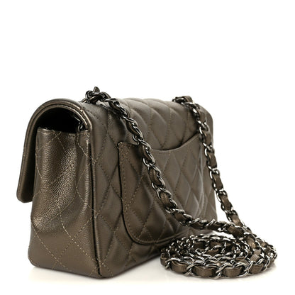 Iridescent Caviar Quilted Mini Rectangular Flap Bronze