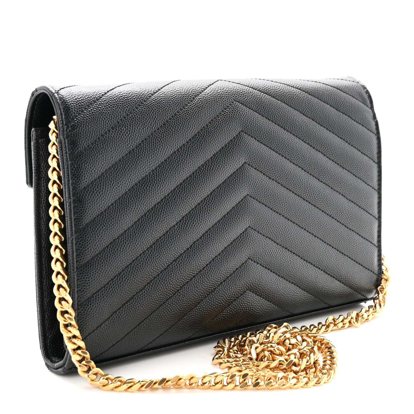 Grain De Poudre Matelasse Chevron Monogram Chain Wallet Black