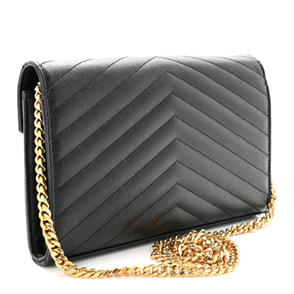 Grain De Poudre Matelasse Chevron Monogram Chain Wallet Black