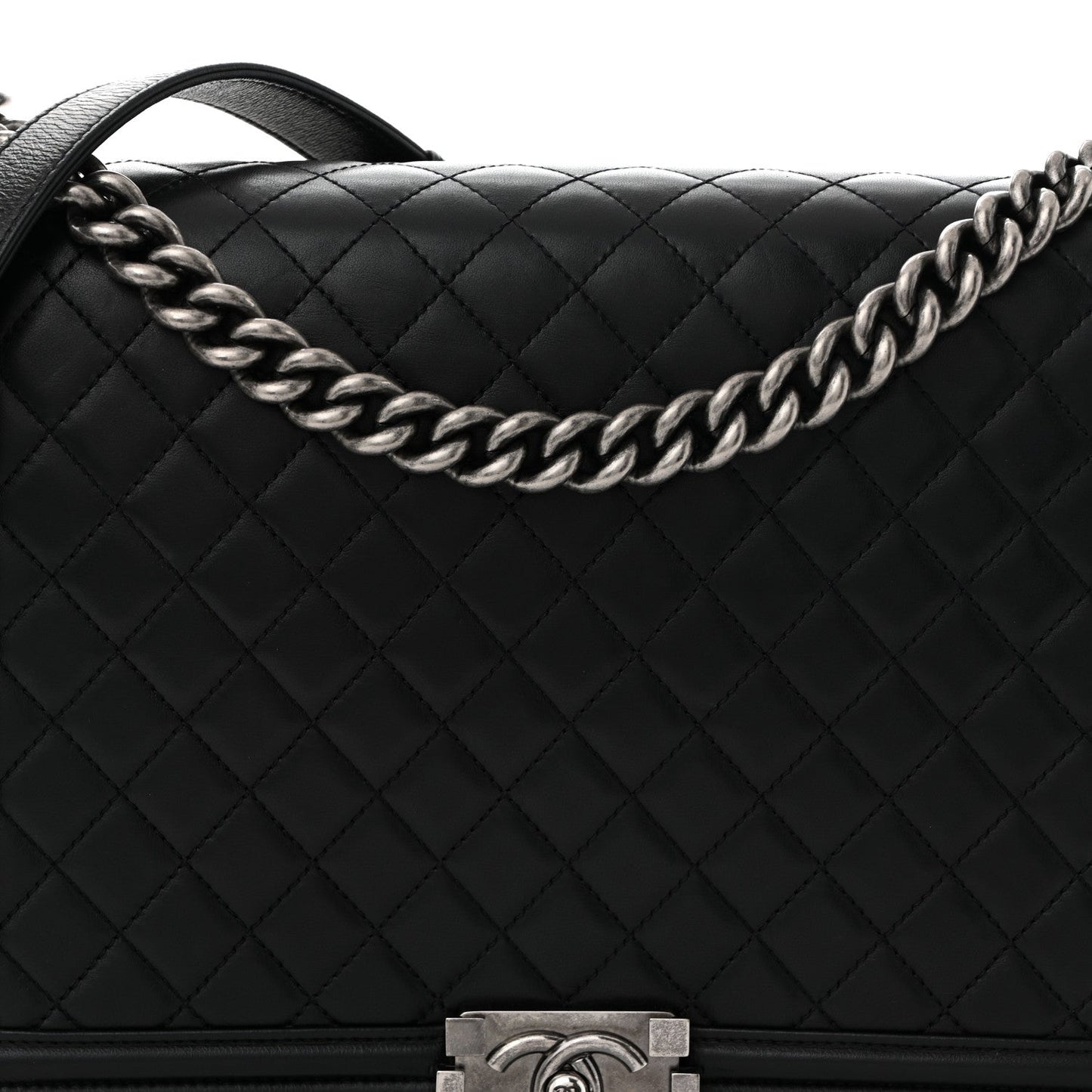 Lambskin Quilted Large Boy Flap Black