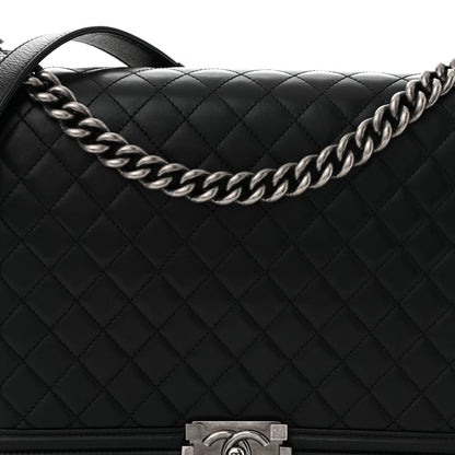 Lambskin Quilted Large Boy Flap Black