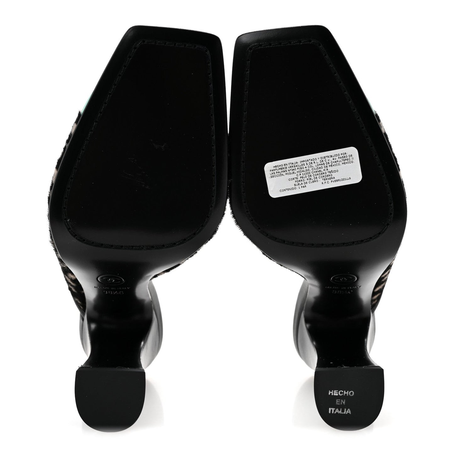 Pony Hair Lambskin Patent Calfskin Cap Toe Mules 38.5 Black White Green