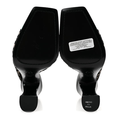 Pony Hair Lambskin Patent Calfskin Cap Toe Mules 38.5 Black White Green