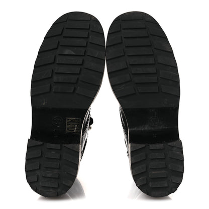 Shiny Calfskin Velvet Pearl Combat Short Boots 38 Black