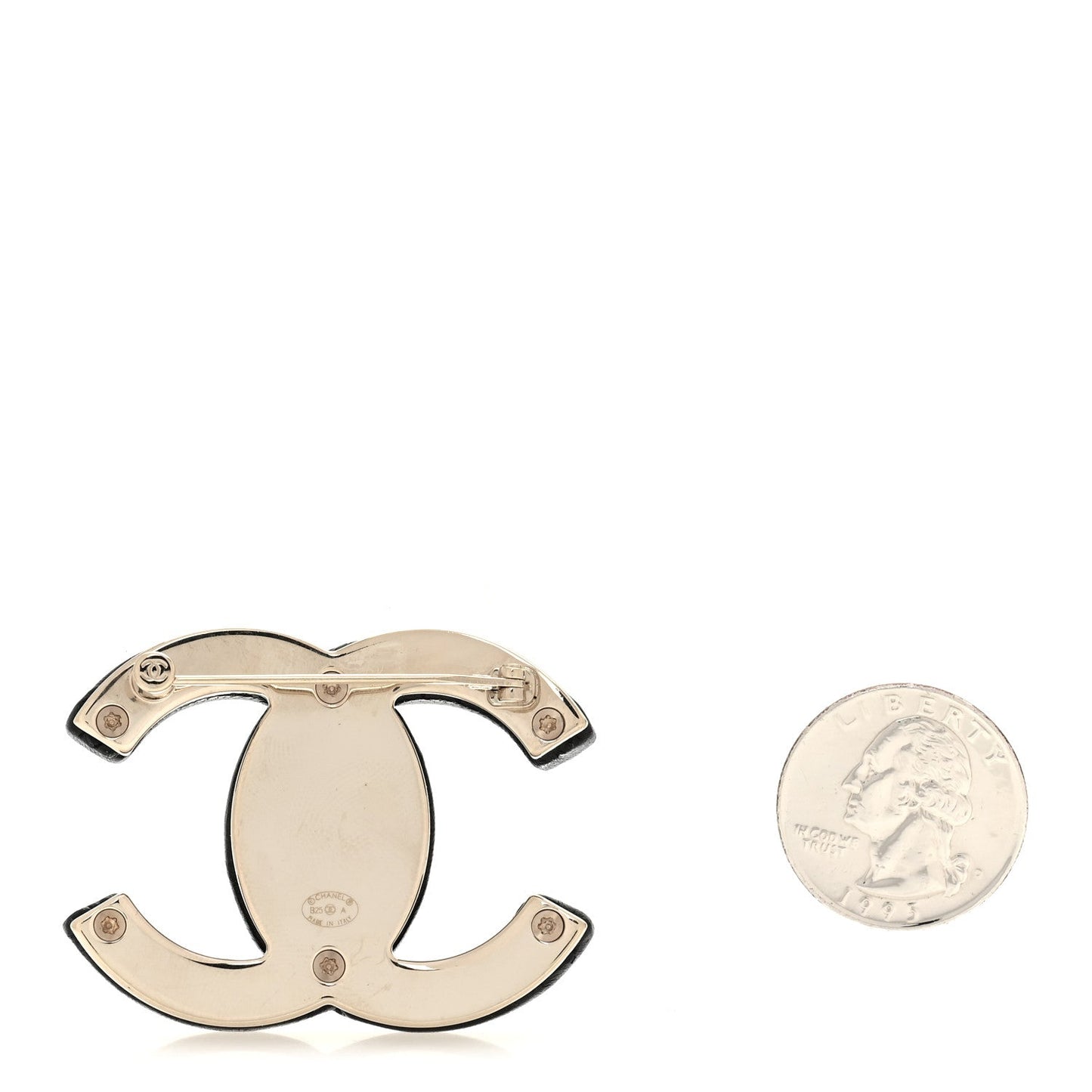 Metal Lambskin CC Brooch Black Gold