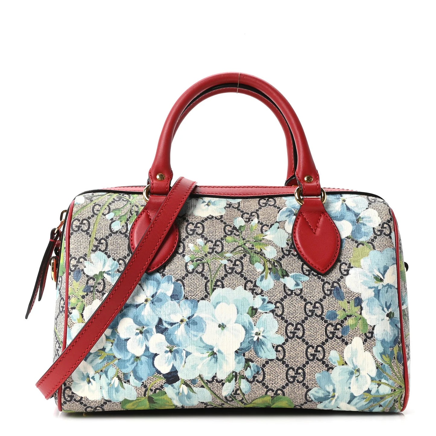 Gucci GG Supreme Monogram Blooms Small Boston Beige Blue Navy Hibiscus Red