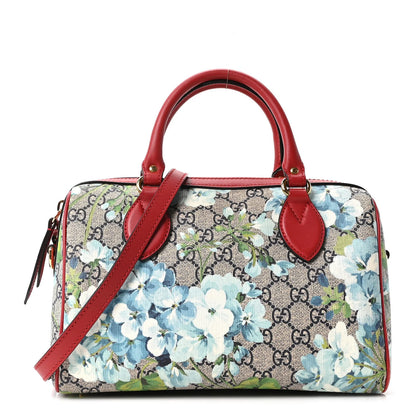 Gucci GG Supreme Monogram Blooms Small Boston Beige Blue Navy Hibiscus Red