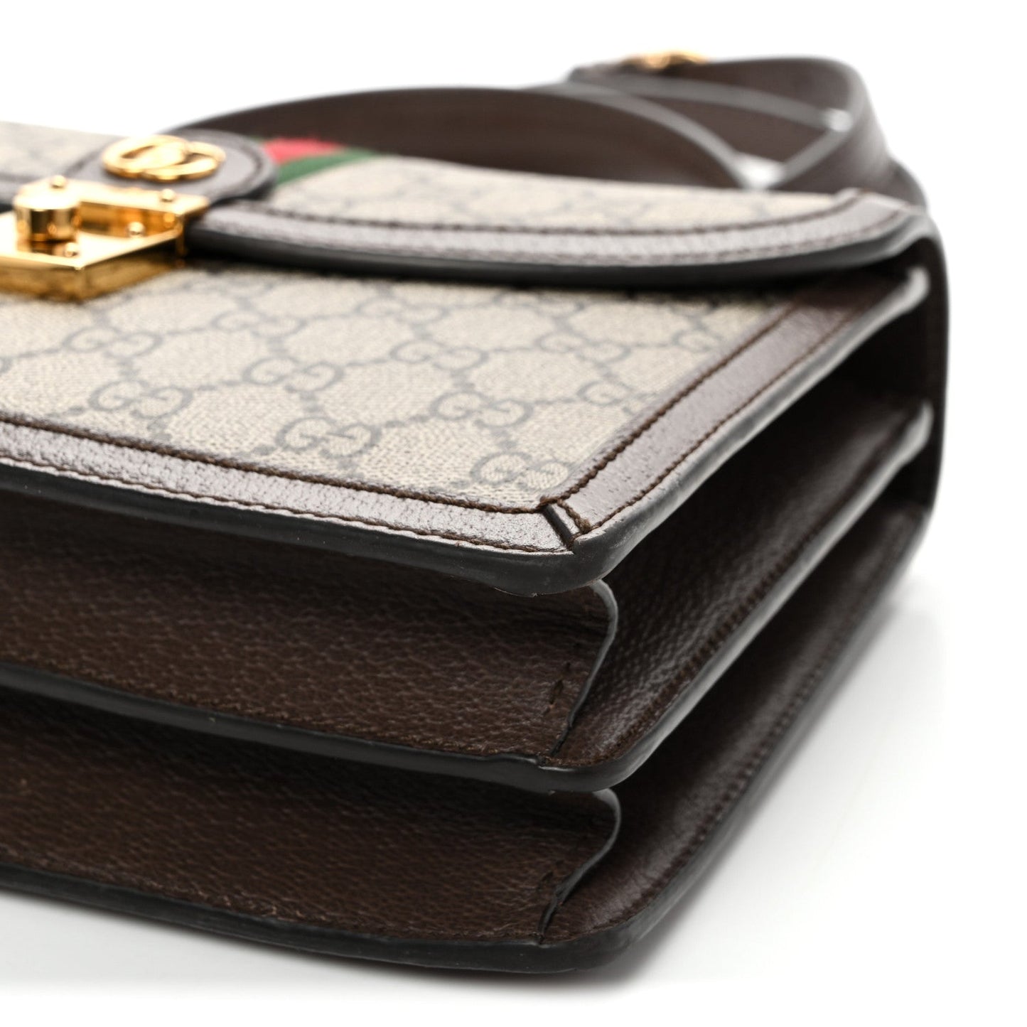 GG Supreme Monogram Textured Dollar Calfskin Web Small Ophidia Padlock Top Handle Bag Beige Ebony New Acero