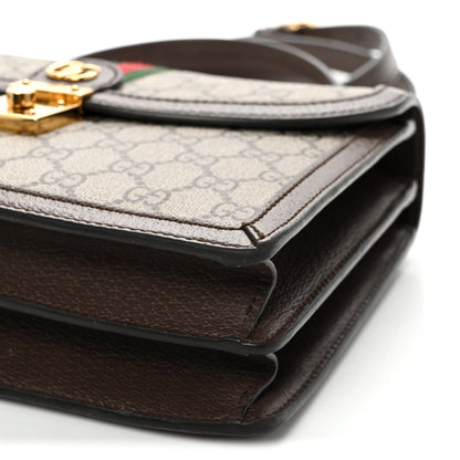 GG Supreme Monogram Textured Dollar Calfskin Web Small Ophidia Padlock Top Handle Bag Beige Ebony New Acero