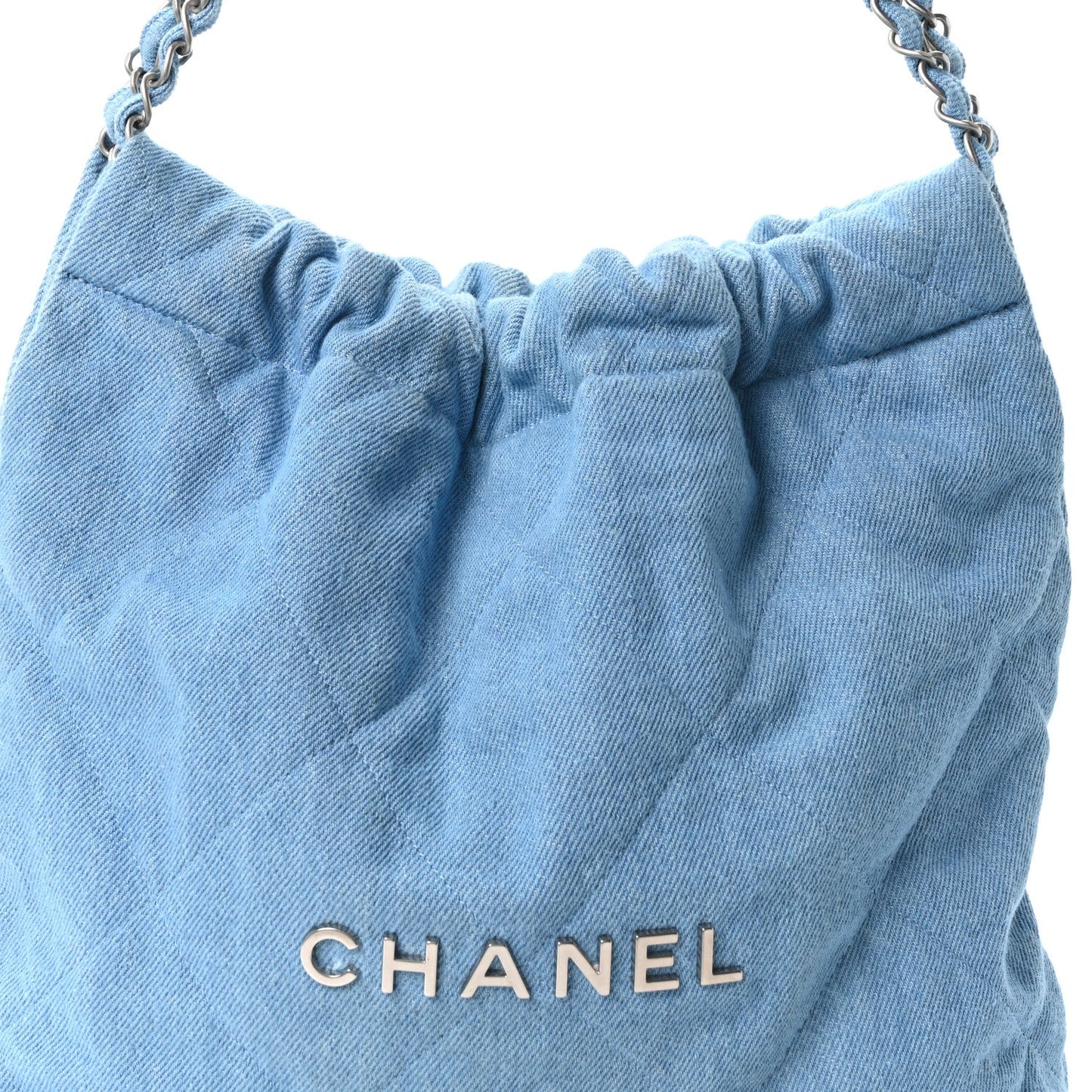 Denim Quilted Small Chanel 22 Light Blue