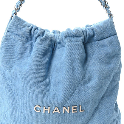 Denim Quilted Small Chanel 22 Light Blue