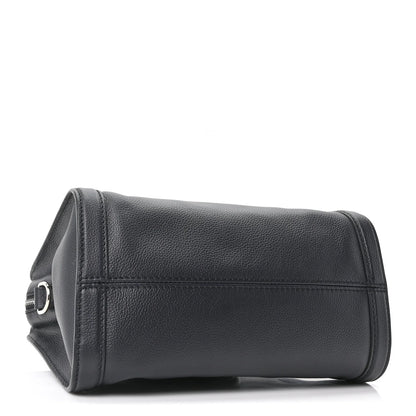 Alexander McQueen Pebbled Calfskin Small Skull Padlock Zip Around Tote Navy