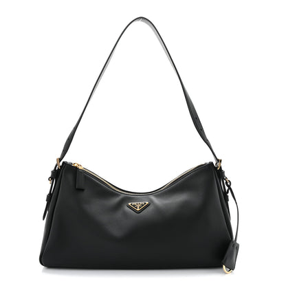 Soft Calfskin Large Aimée Shoulder Bag Black