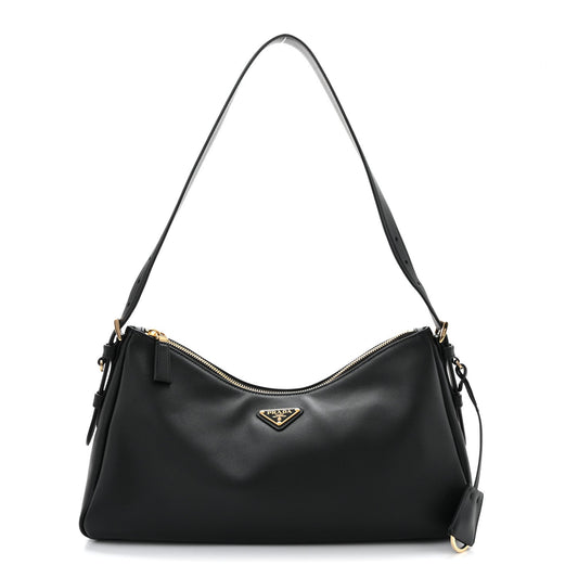 Soft Calfskin Large Aimée Shoulder Bag Black