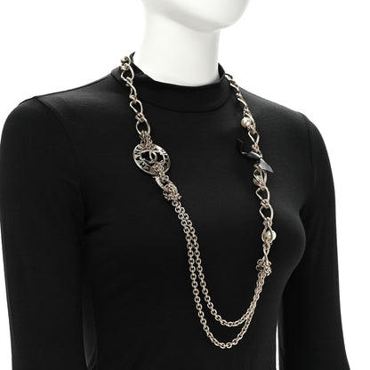 Metal Pearl Chain CC Paris Pendant Long Necklace Light Gold