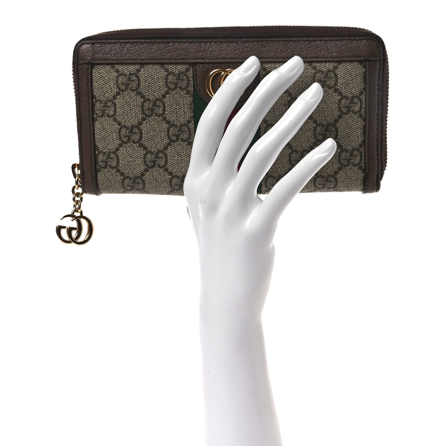 GG Supreme Monogram Web Ophidia Zip Around Wallet Brown