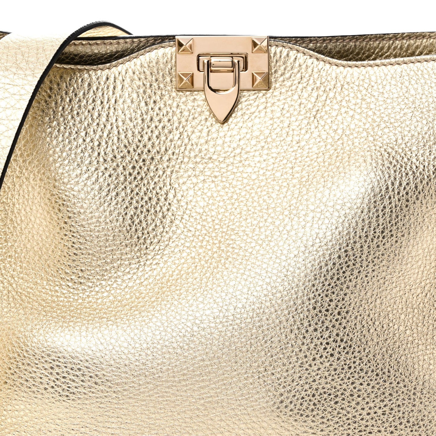 Metallic Pebbled Calfskin Small Rockstud Flip-Lock Messenger Bag Platino