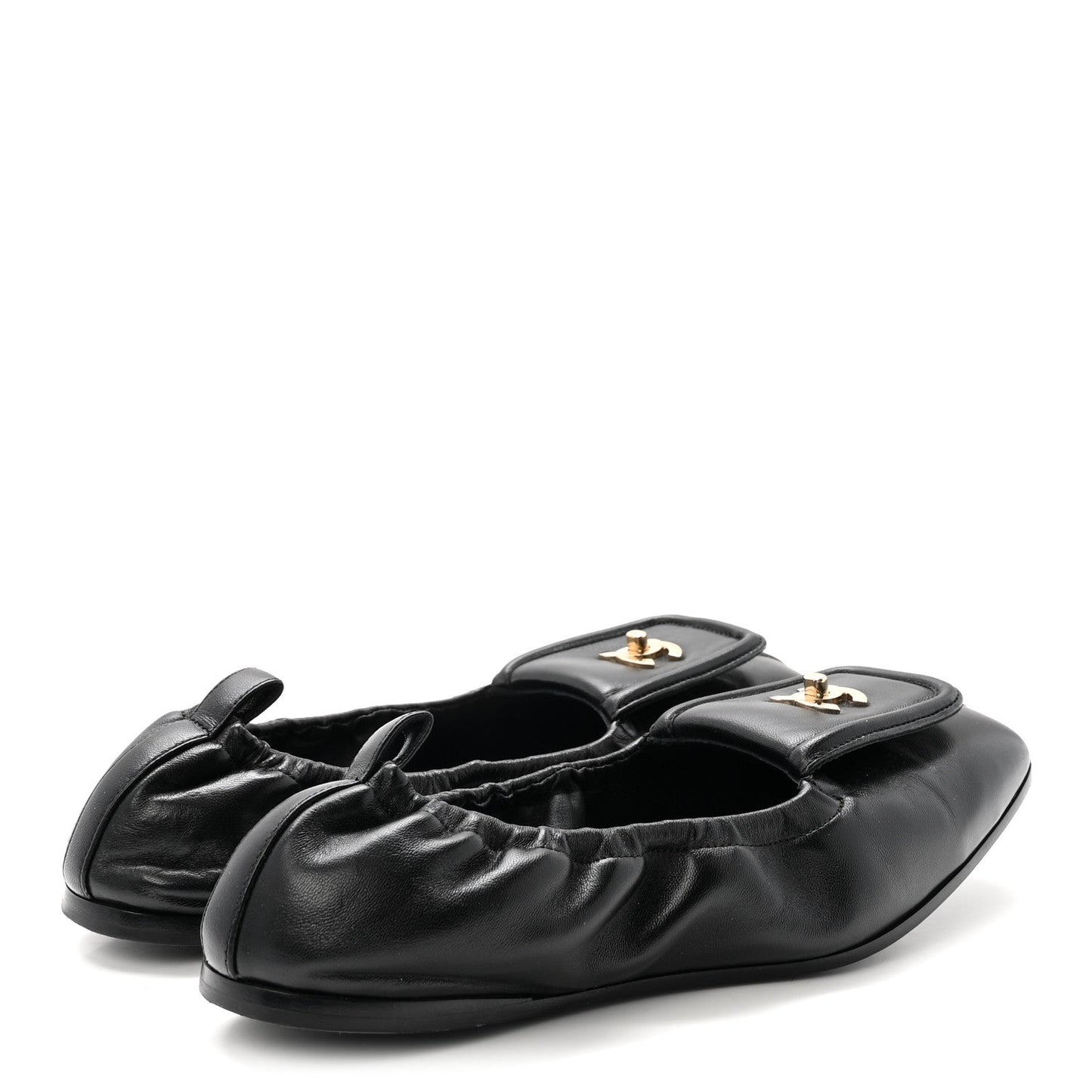 Lambskin CC Turnlock Ballerina Flats 37 Black