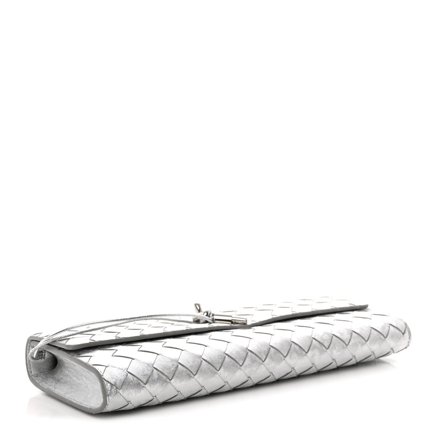 Metallic Lambskin Intrecciato Long Andiamo Top Handle Clutch Silver