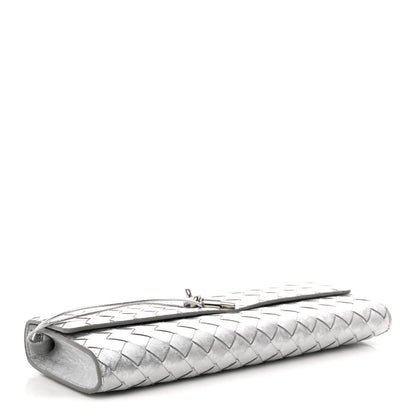 Metallic Lambskin Intrecciato Long Andiamo Top Handle Clutch Silver