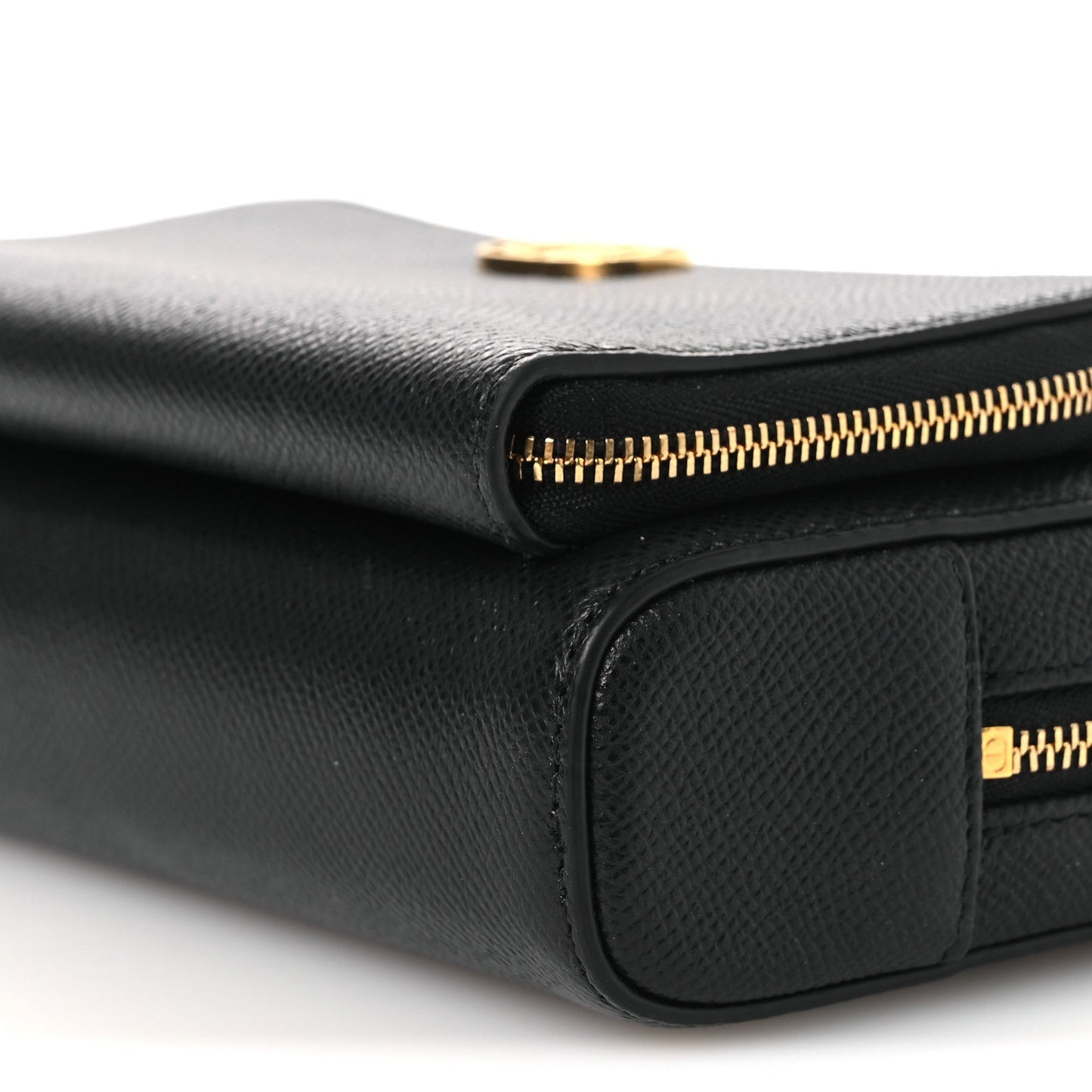 Grained Calfskin Caro Double Pouch Black