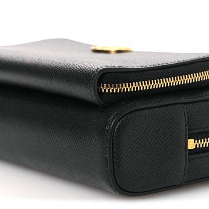 Grained Calfskin Caro Double Pouch Black