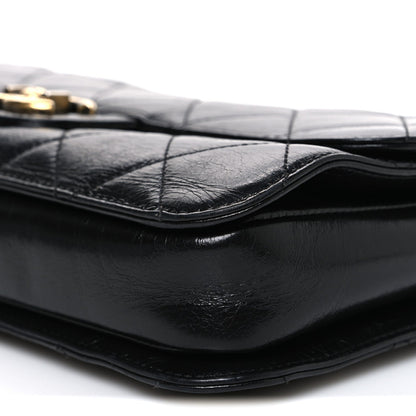 Glazed Calfskin Quilted Medium Perfect Edge Flap Black