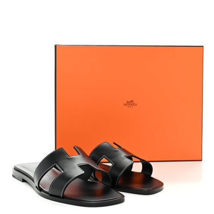 Box Calfskin Oran Sandals 37 Black