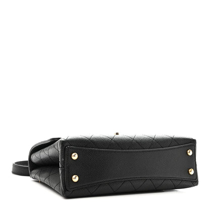 Caviar Diamond Stitched Small Top Handle Flap Black